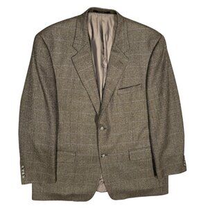 Tasso Elba Wool Blazer Herringbone Tweed Sport Coat Tollegno Fabric Brown 46L